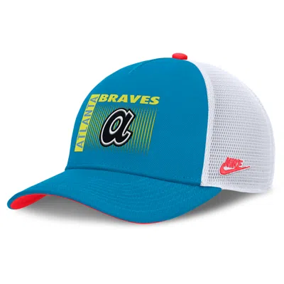 Nike Atlanta Braves Neon 90s Rise  Men's Dri-fit Mlb Trucker Adjustable Hat In Blue