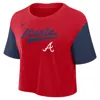 Nike Women's Red/navy Atlanta Braves Script Cropped Performance T-shirt In Red