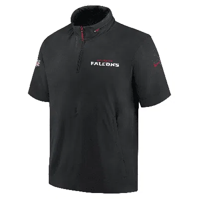Nike Atlanta Falcons Sideline Coach  Men's Nfl 1/2-zip Short-sleeve Hooded Jacket In Black