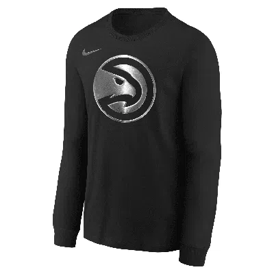 Nike Atlanta Hawks Courtside Big Kids'  Nba Boxy Long-sleeve T-shirt In Black