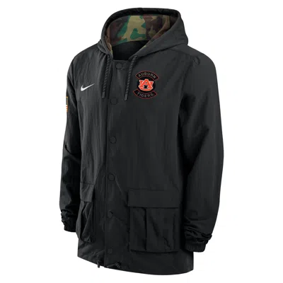 Nike Auburn  Men's Full-snap Hooded Military Jacket In Black