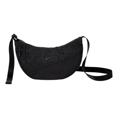 Nike Aura Floral Crescent 4l Crossbody Bag 'black Gunmetal'