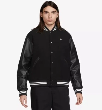 Pre-owned Nike Authentics Varsity Jacket Wool Leather Black Mens Multi Sizes Fd7845-010
