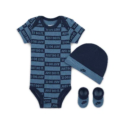 Nike Baby (0-9m) Textured Club 3-piece Bodysuit Set In Blue