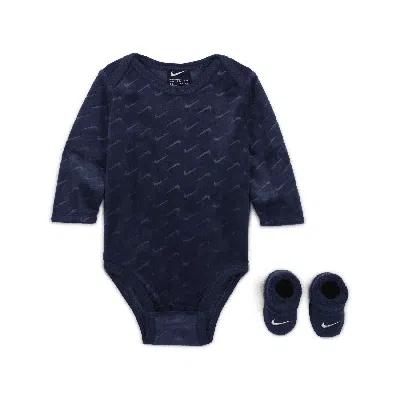 Nike Baby (0-9m) Velour Swoosh 2-piece Bodysuit Boxed Set In Blue
