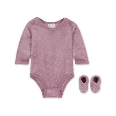 Nike Baby (0-9m) Velour Swoosh 2-piece Bodysuit Boxed Set In Purple