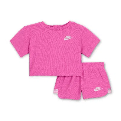 Nike Baby (12-24m) "let's Roll" 2-piece Towel Terry Set In Pink