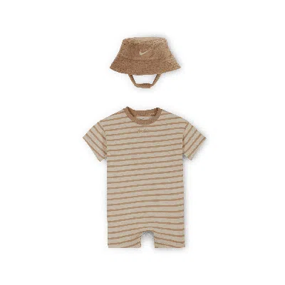 Nike Baby (12-24m) Short Sleeve Romper With Bucket Hat In Brown