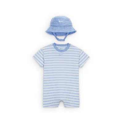 Nike Baby (12-24m) Short Sleeve Romper With Bucket Hat In Blue