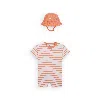 Nike Baby Short Sleeve Romper With Bucket Hat In Orange