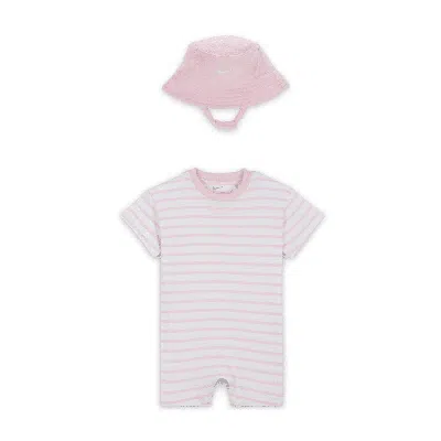 Nike Baby (12-) Short Sleeve Romper With Bucket Hat In Pink