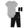 Nike Baby 3-piece Bodysuit And Waffle Pants Set In Gray