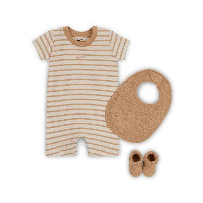 Nike Baby 3-piece Romper And Terry Set In Brown