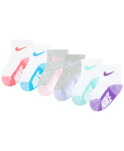 Nike Baby And Toddler Boys Or Girls Multi Logo Socks, Pack Of 6 In Grey Heather,pink