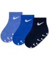 Nike Baby And Toddler Logo Gripper Ankle Socks, 3 Pack In Blue