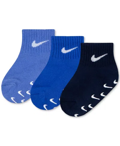 Nike Kids' Baby And Toddler Logo Gripper Ankle Socks, 3 Pack In Blue