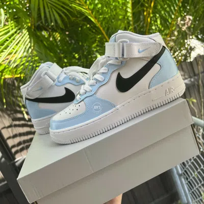 Pre-owned Nike Baby Blue And Black Custom  Air Force 1 Mid/high Sneakers-brand