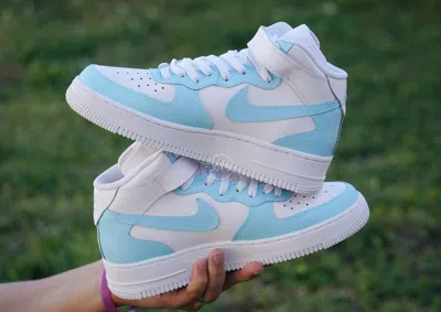 Pre-owned Nike Baby Blue Custom  Air Force 1 Mid/high Sneakers-brand