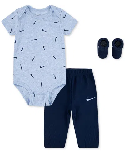 Nike Baby Boy Bodysuit, Waffle Pants & Socks, 3 Piece Gift Set In Multi