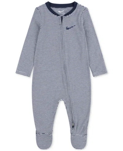 Nike Baby Boy Or Girl Long-sleeve Striped Footed Coverall In Navy