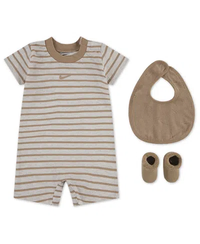 Nike Baby Boys' And Baby Girls' Crewneck Romper, Bib And Booties, 3-piece Set In Multi