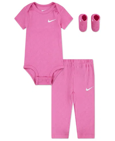 Nike Baby Boys' And Baby Girls' Pointelle Bodysuit, Pants And Socks, 3-piece Set In Pink