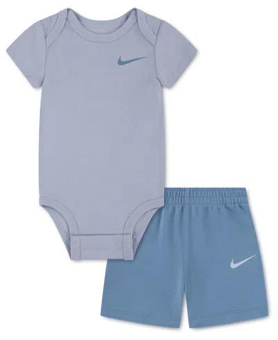 Nike Baby Boys' And Baby Girls' Short-sleeve Bodysuit And Shorts, 2-piece Set In Blue