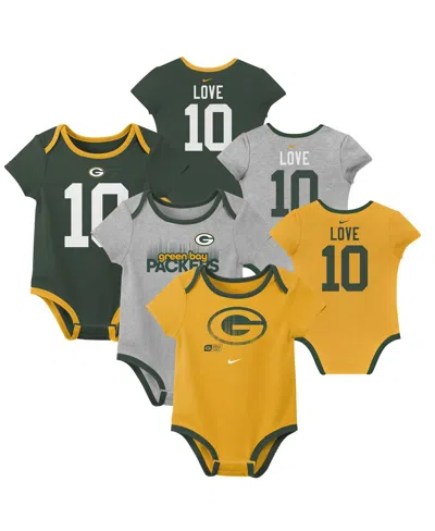 Nike Baby Boys And Girls 3-pack Jordan Love Green Bay Packers Name Number Bodysuit Set In Yellow