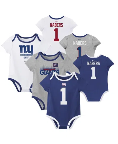 Nike Kids' Baby Boys And Girls 3-pack Malik Nabers New York Giants Name Number Bodysuit Set In Blue