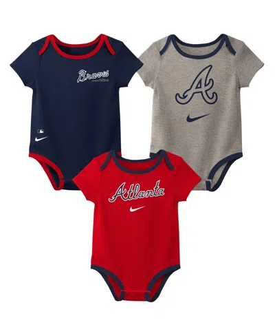 Nike Baby Boys And Girls Atlanta Braves Authentic Collection Three-pack Bodysuit Set In Multi