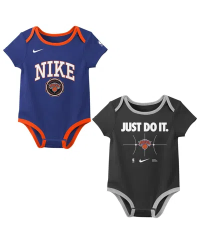 Nike Kids' Baby Boys And Girls Blue/black New York Knicks Just Do It Bodysuit, Set Of 2 In Blue,black