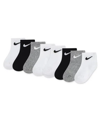 Nike Kids' Baby Boys' And Girls' Cotton-blend Quarter Ribbled-cuff Socks, 8-pack In Blue