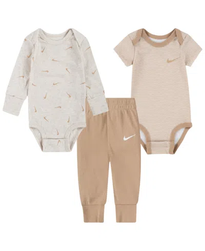 Nike Baby Boys' And Girls' Crewneck Bodysuits And Pants, 3-piece Set In Brown