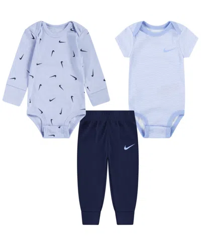 Nike Baby Boys' And Girls' Crewneck Bodysuits And Pants, 3-piece Set In Blue
