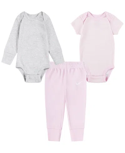 Nike Baby Boys' And Girls' Crewneck Bodysuits And Pants, 3-piece Set In Pink