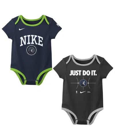 Nike Kids' Baby Boys And Girls Navy/black Minnesota Timberwolves Just Do It 2-pack Bodysuit Set In Multi