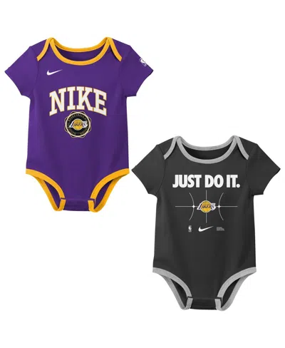 Nike Kids' Baby Boys And Girls Purple/black Los Angeles Lakers Just Do It 2-pack Bodysuit Set In Multi