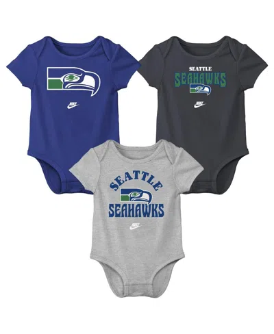 Nike Kids' Baby Boys And Girls Seattle Seahawks Rewind 3-pack Bodysuit In Royal