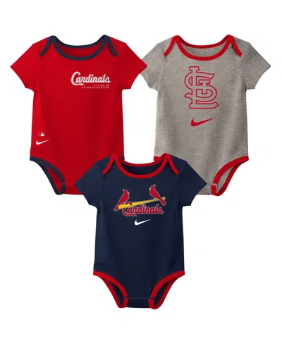 Nike Baby Boys And Girls St. Louis Cardinals Authentic Collection Three-pack Bodysuit Set In Multi