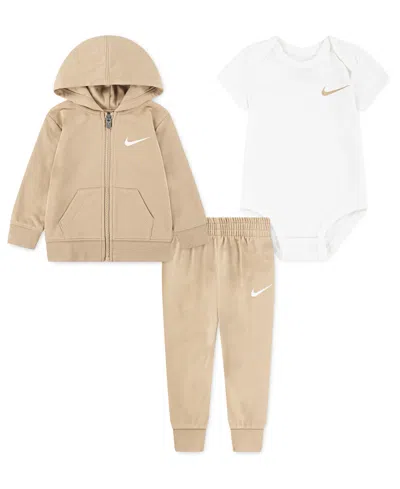 Nike Baby Boys Bodysuit, Hoodie, And Pants, 3-piece Set In Brown