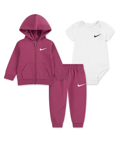 Nike Baby Boys Bodysuit, Hoodie, And Pants, 3-piece Set In Red