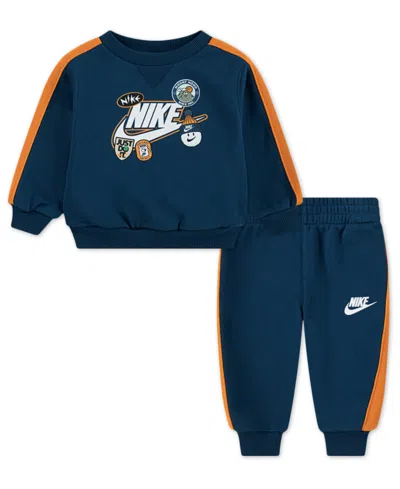 Nike Baby Boys Crewneck Sweatshirt And Pant, 2-piece Set In Blue