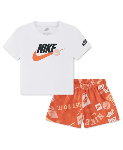 Nike Baby Boys' Crewneck T-shirt And Printed Shorts, 2-piece Set In Orange