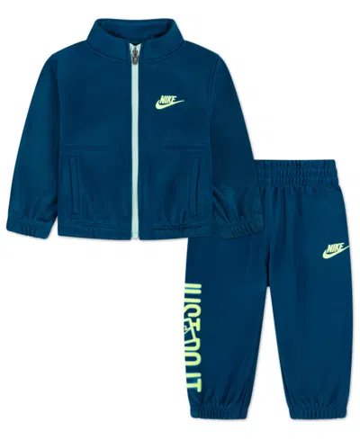 Nike Baby Boys Front Zipper Top And Pant, 2-piece Set In Blue