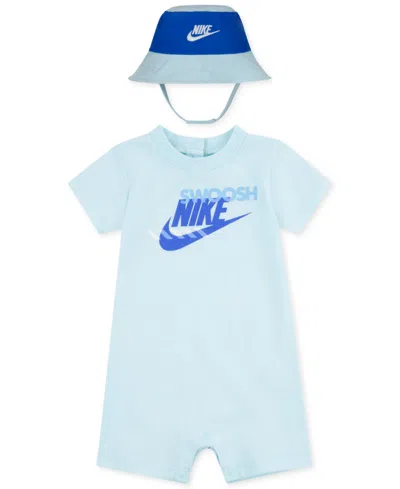 Nike Kids' Baby Boys Logo Romper & Bucket Hat, 2 Piece Set In Glacier Blue