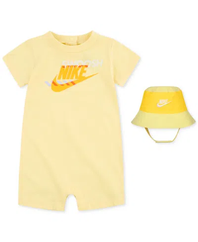 Nike Kids' Baby Boys Logo Romper & Bucket Hat, 2 Piece Set In Soft Yellow