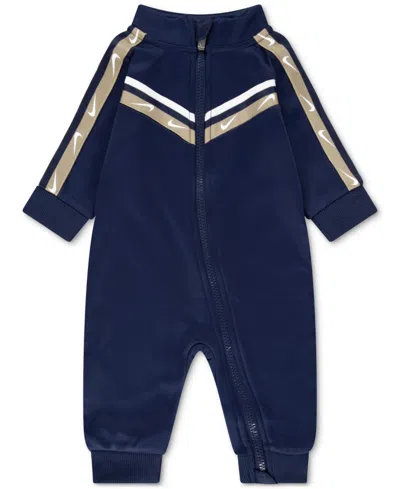 Nike Baby Boys Logo-taped Pique Coverall In Midnight Navy