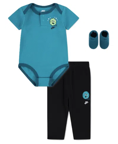 Nike Baby Boys' Multisport Bodysuit, Pants And Socks, 3-piece Set In Turq,aqua
