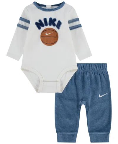 Nike Baby Boys' Or Baby Girls' Ready, Set, Grow Long-sleeve Basketball Bodysuit And Pants, 2-piece Set In Blue