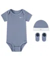 Nike Baby Boys Or Girls 3-piece Short-sleeve Bodysuit, Booties And Hat Set In Blue